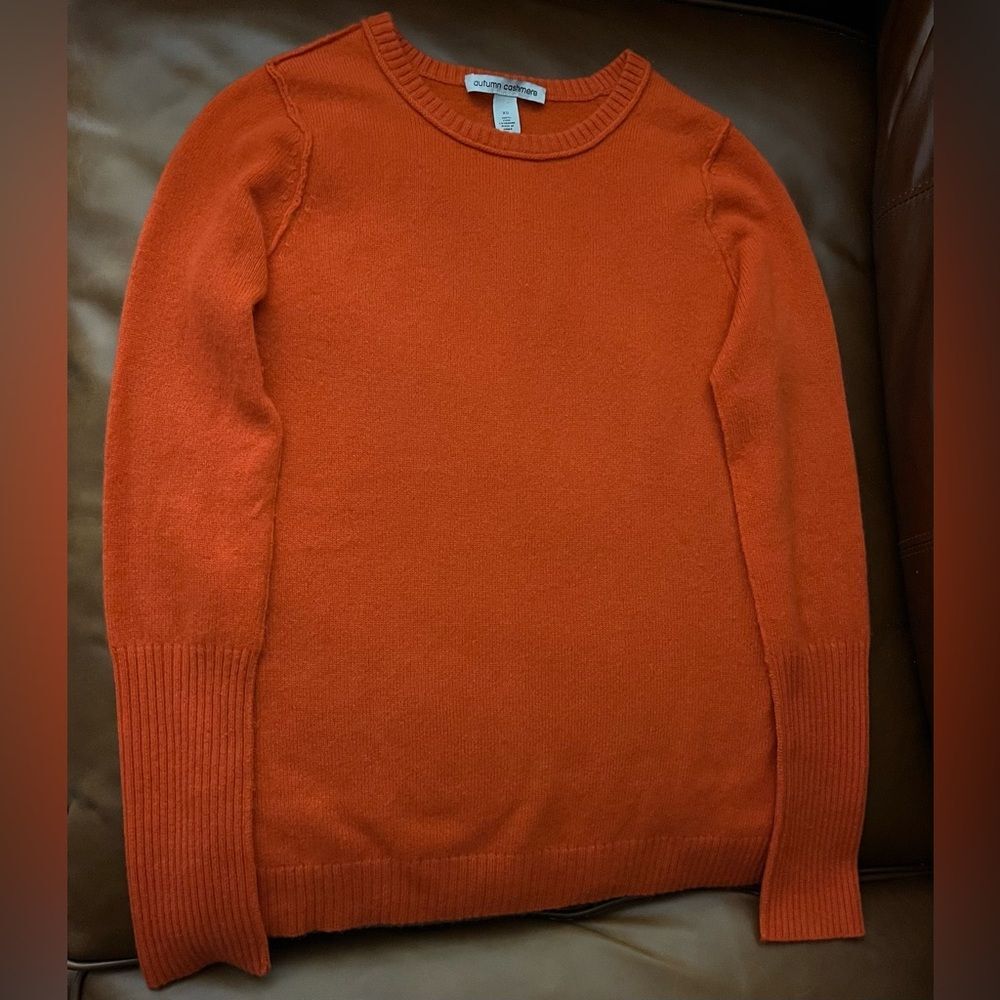 Autumn Cashmere Women's Orange Reversed Seams Crewneck Sweater | Size XS | EUC |